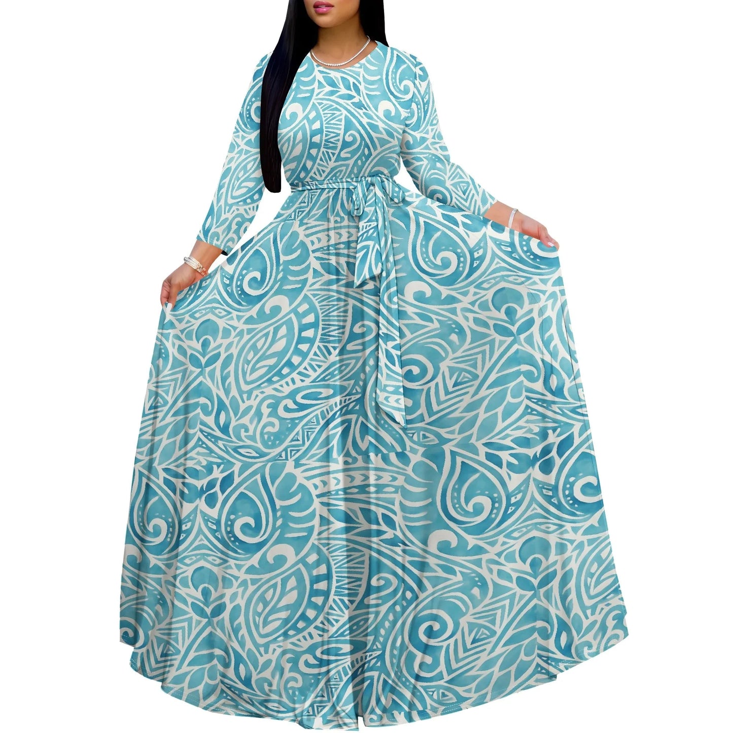 Long Sleeve Plus Size Maxi Fall Dress for Curvy Women Round Neck 3/4 Sleeve Long Dress Cocktail Party Dress Colouronova