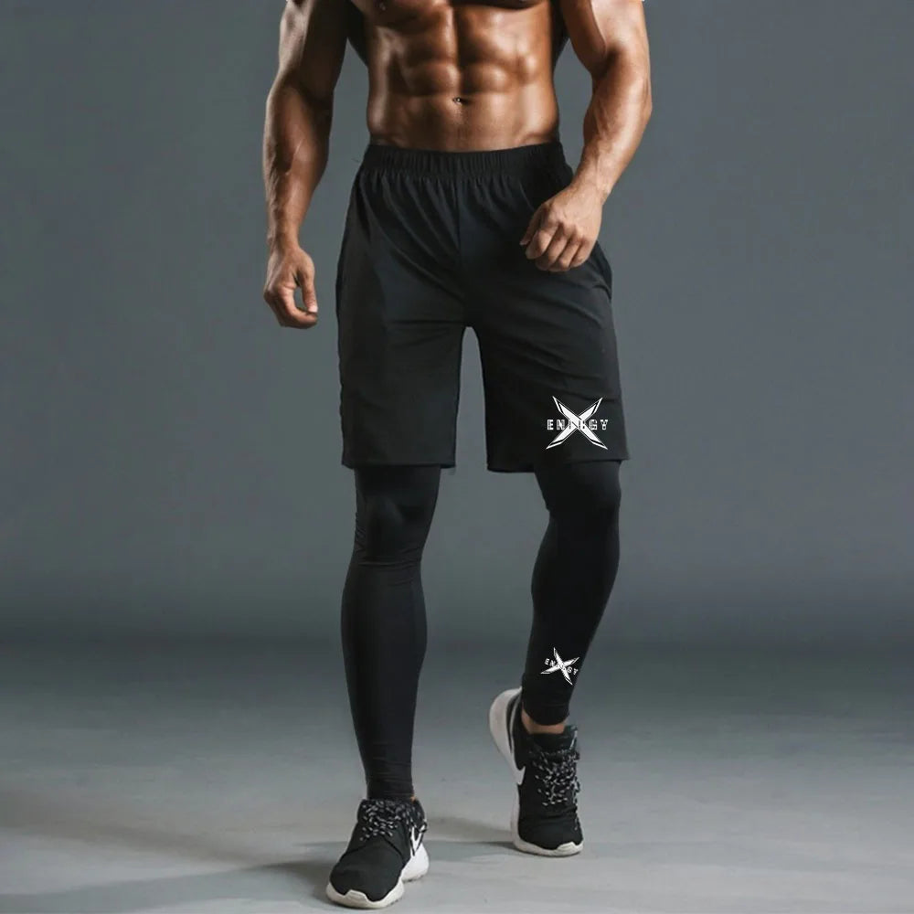 Men's 2-in-1 Compression Running Pants Quick Dry Athletic Workout Sweatpants Shorts Gym Leggings for Active Wear - Colouronova