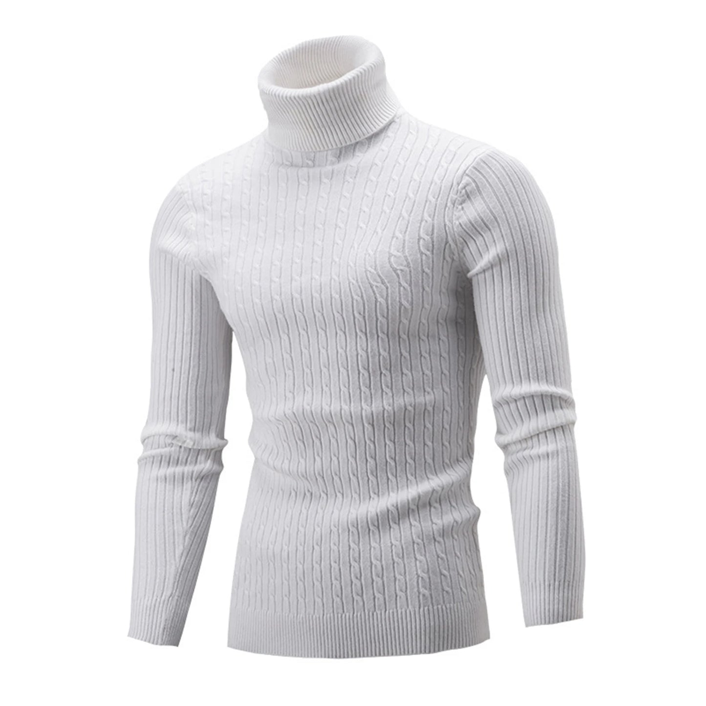 2021 Winter Warm Thick Woolen Sweaters Men Casual Knitted Turtleneck Jumper Tops Men's Fashion Solid Long Sleeve Ribbed Sweater - Colouronova