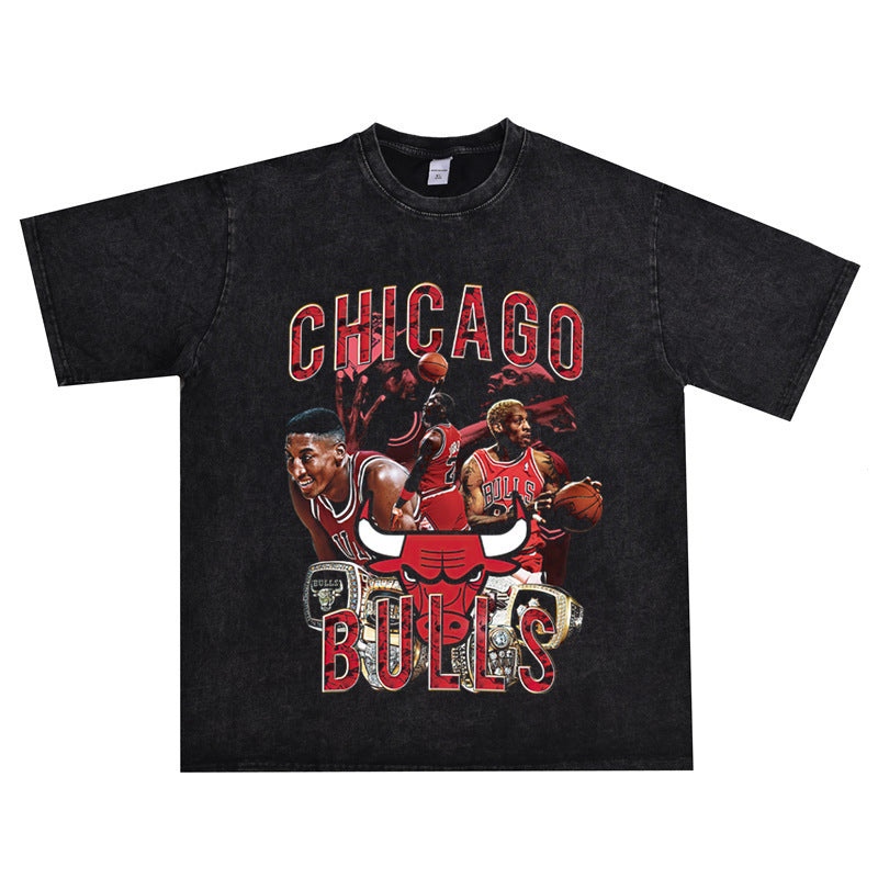 Vintage Basketball Player Print Cotton T-Shirt Colouronova