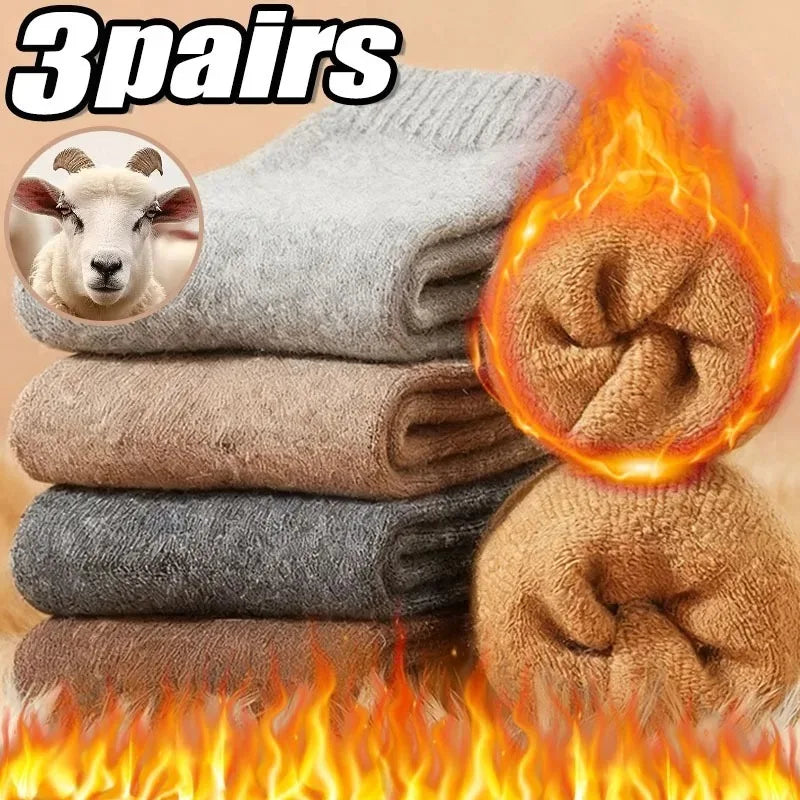 3Pairs Warm Merino Wool Hiking Socks  Super Thick Thermal Winter Boot Socks Men Heavy Warm Trekking Socks Cold Weather Outdoor - Colouronova