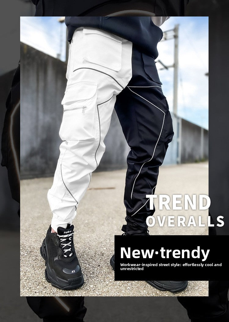 Reflective strip straight-leg casual pants Colouronova
