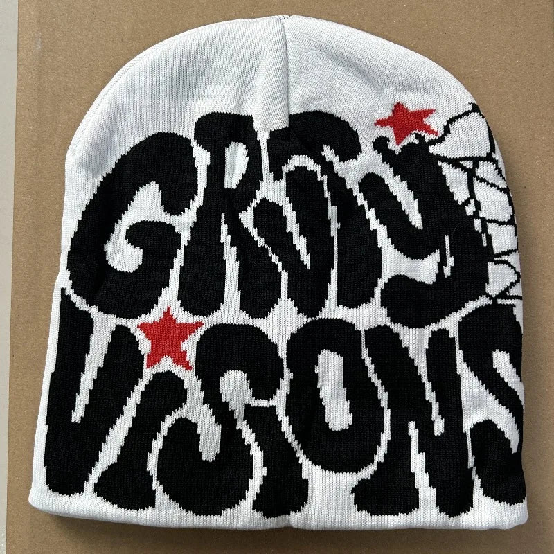 Fanceey Trendy Y2K Knitted Hat Jacquard Beanie Winter Warm Cap for Men Women Unisex Fashion Streetwear Outdoor Riding Skull Cap - Colouronova