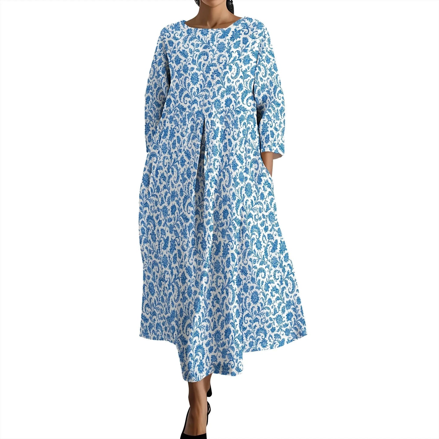 Women's Long Sleeve Elegant Solid Color Autumn Maxi Dresses Casual Loose Plus Size Beach Dress for Women with Pockets Colouronova