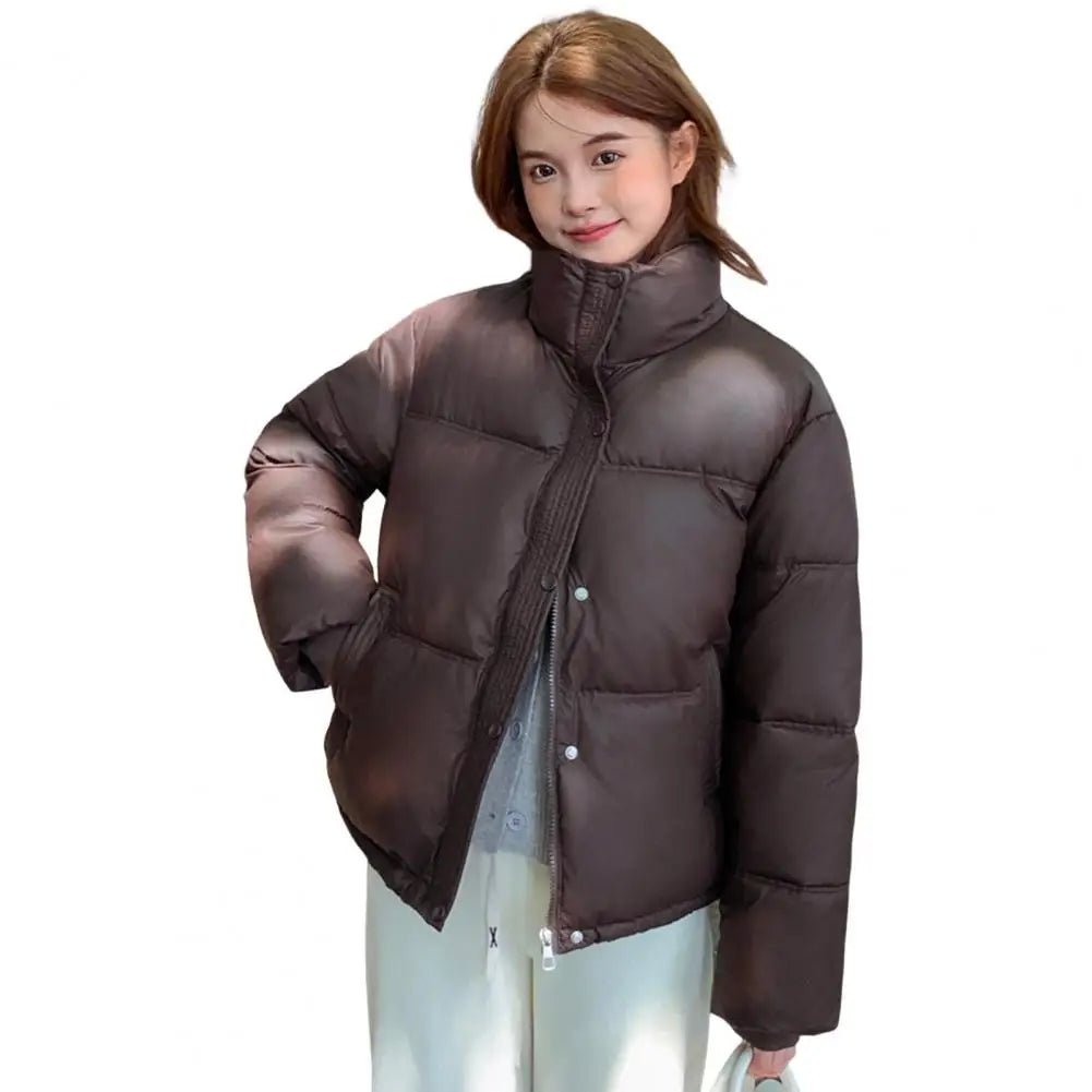 Winter Down Coat Thickened Padded Stand Collar Short Zipper Windproof Heat Retention Outwear Cotton Jacket - Colouronova
