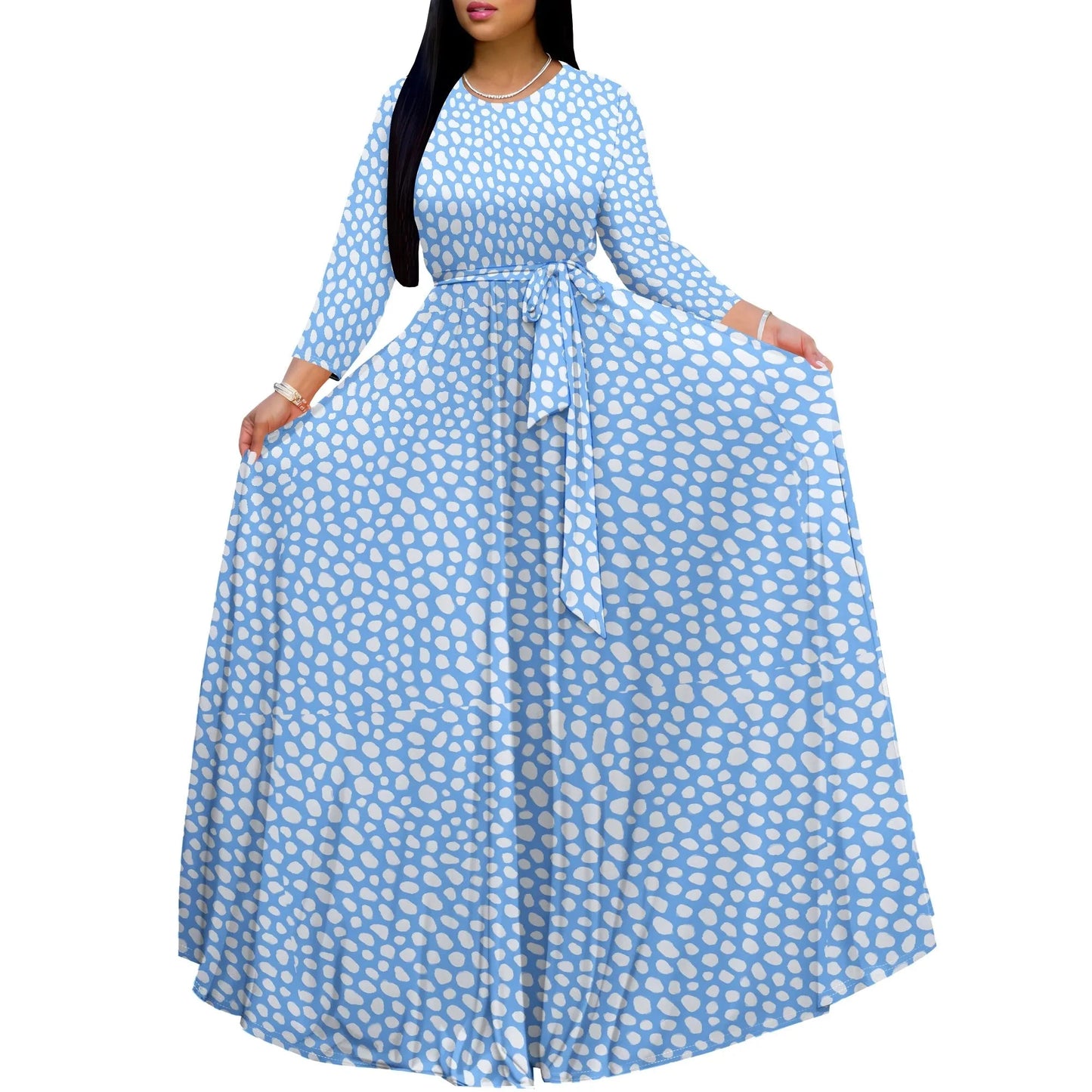 Long Sleeve Plus Size Maxi Fall Dress for Curvy Women Round Neck 3/4 Sleeve Long Dress Cocktail Party Dress Colouronova