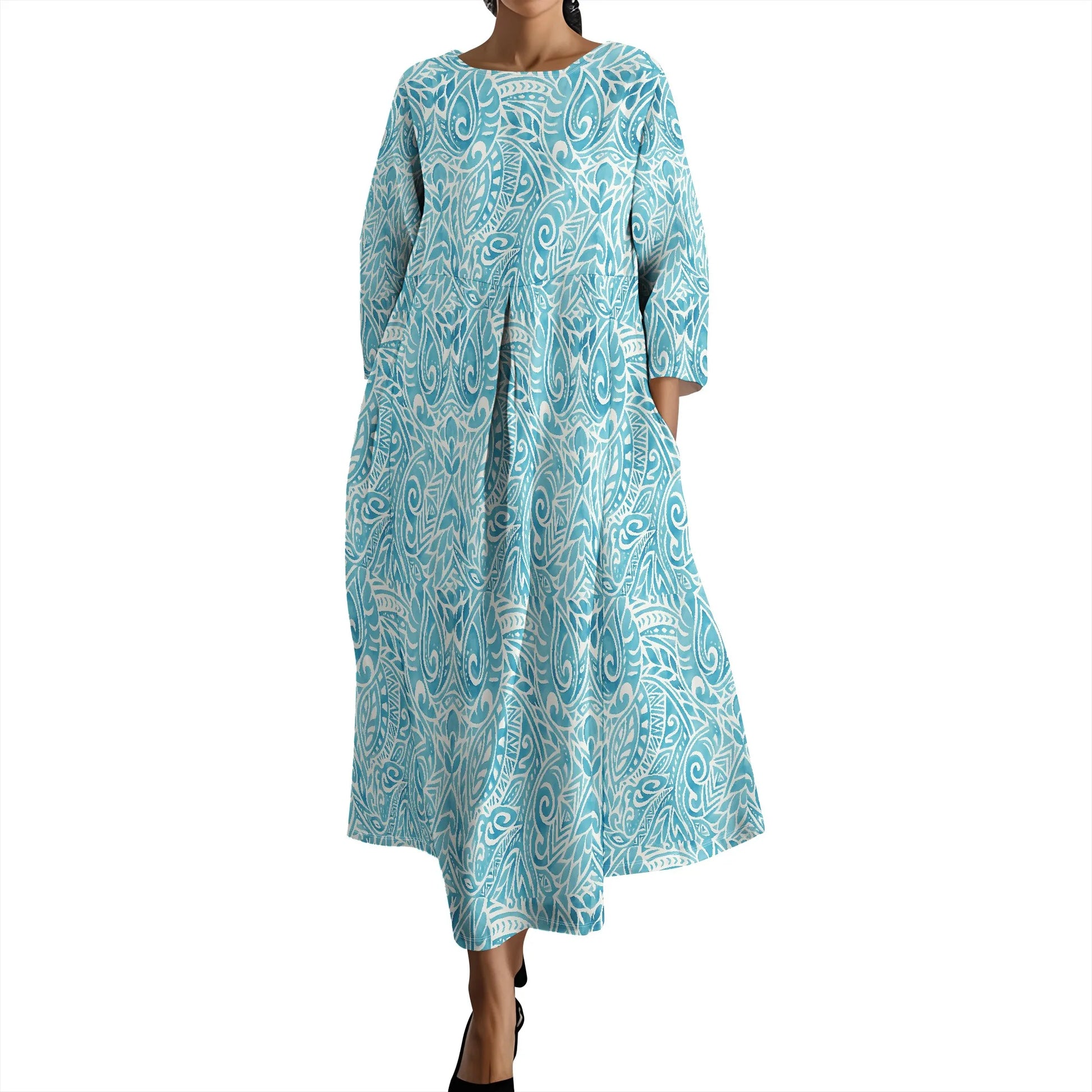 Women's Long Sleeve Elegant Solid Color Autumn Maxi Dresses Casual Loose Plus Size Beach Dress for Women with Pockets - Colouronova