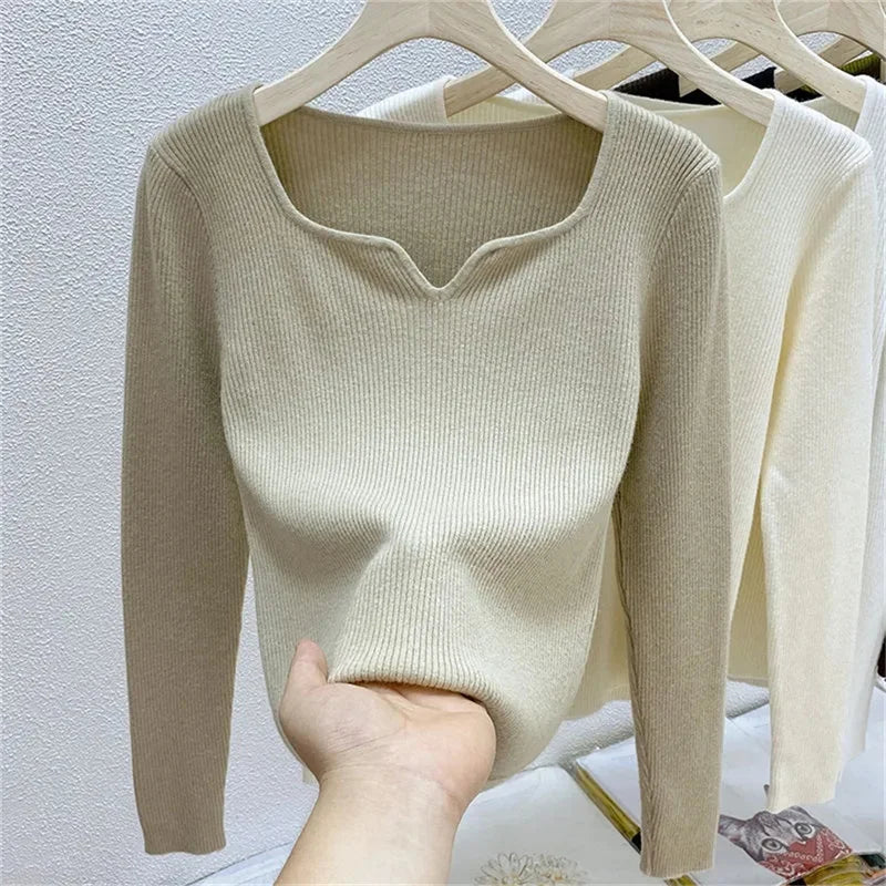 2023 New Autumn Knitted Women Sweater Ribbed Pullovers Winter Basic Women Sweaters Bottoming Shirt Soft Jumper Warm Tops - Colouronova