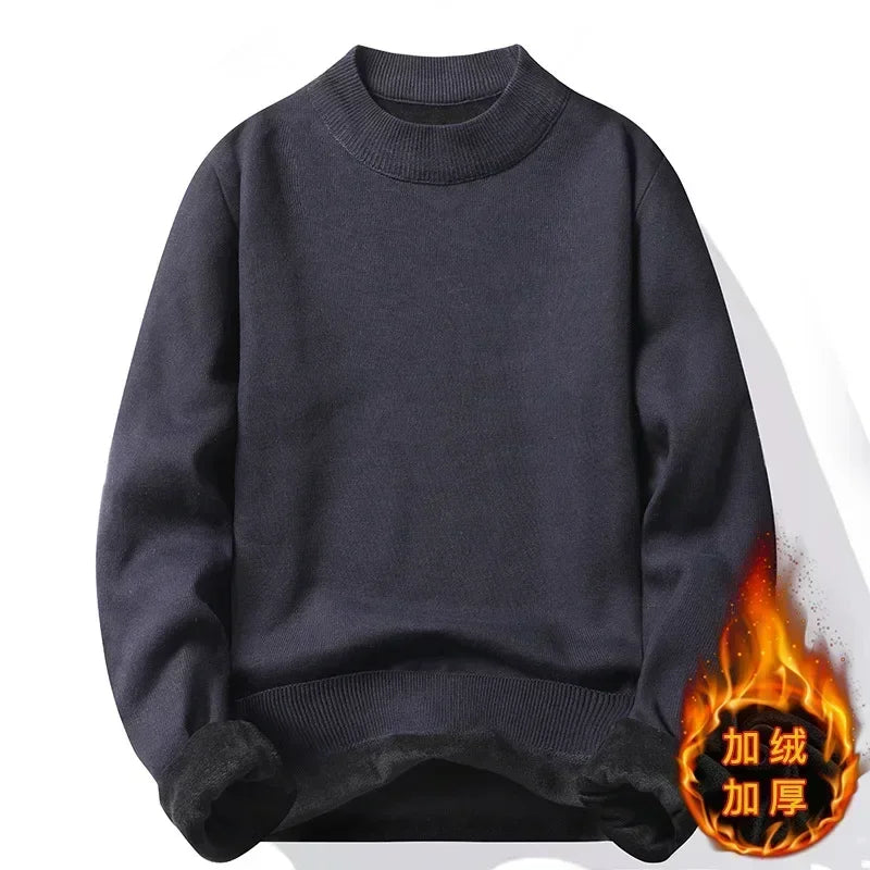 New 2025 Men's Winter Pullovers Casual Solid Color Mock Neck Sweaters Fashion Loose Thickened Warm High-Quality Jumper for Men - Colouronova