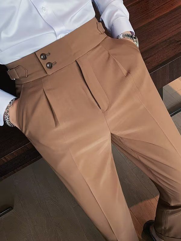 Mens High Waist Straight Leg Trousers Colouronova