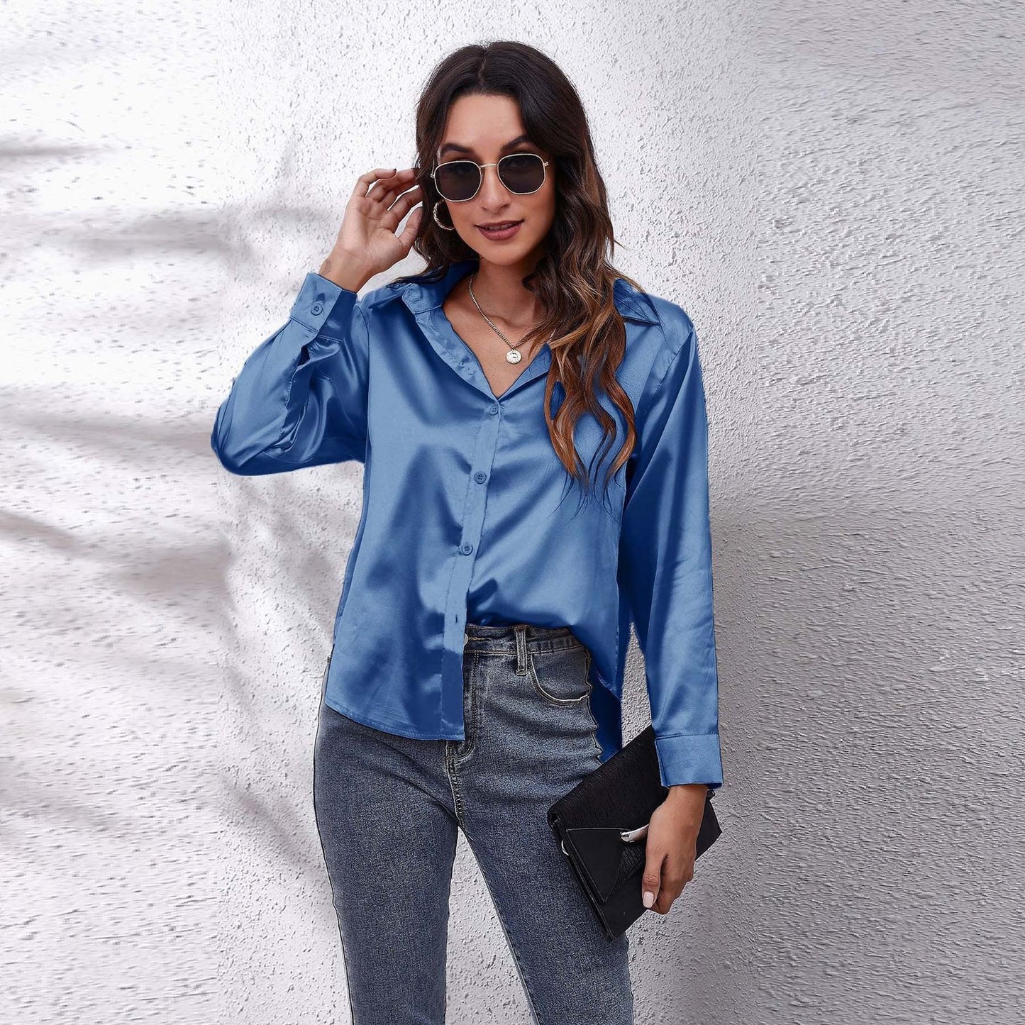 Satin Long-Sleeve Shirt Colouronova