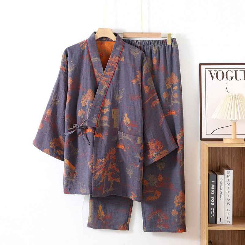 Mens Kimono Style Cotton Pajama Set