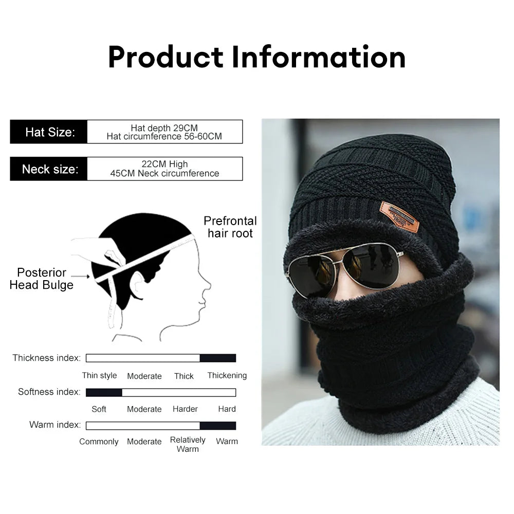 2024 New Winter Beanie Hat for Men Knitted Hat Winter Cap Beanie Women Thick Wool Neck Scarf Cap Balaclava Mask Bonnet Hats - Colouronova