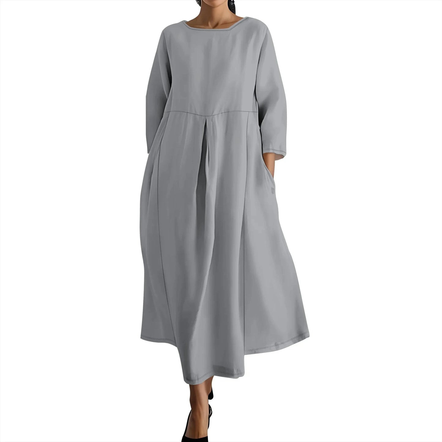 Women's Long Sleeve Elegant Solid Color Autumn Maxi Dresses Casual Loose Plus Size Beach Dress for Women with Pockets Colouronova