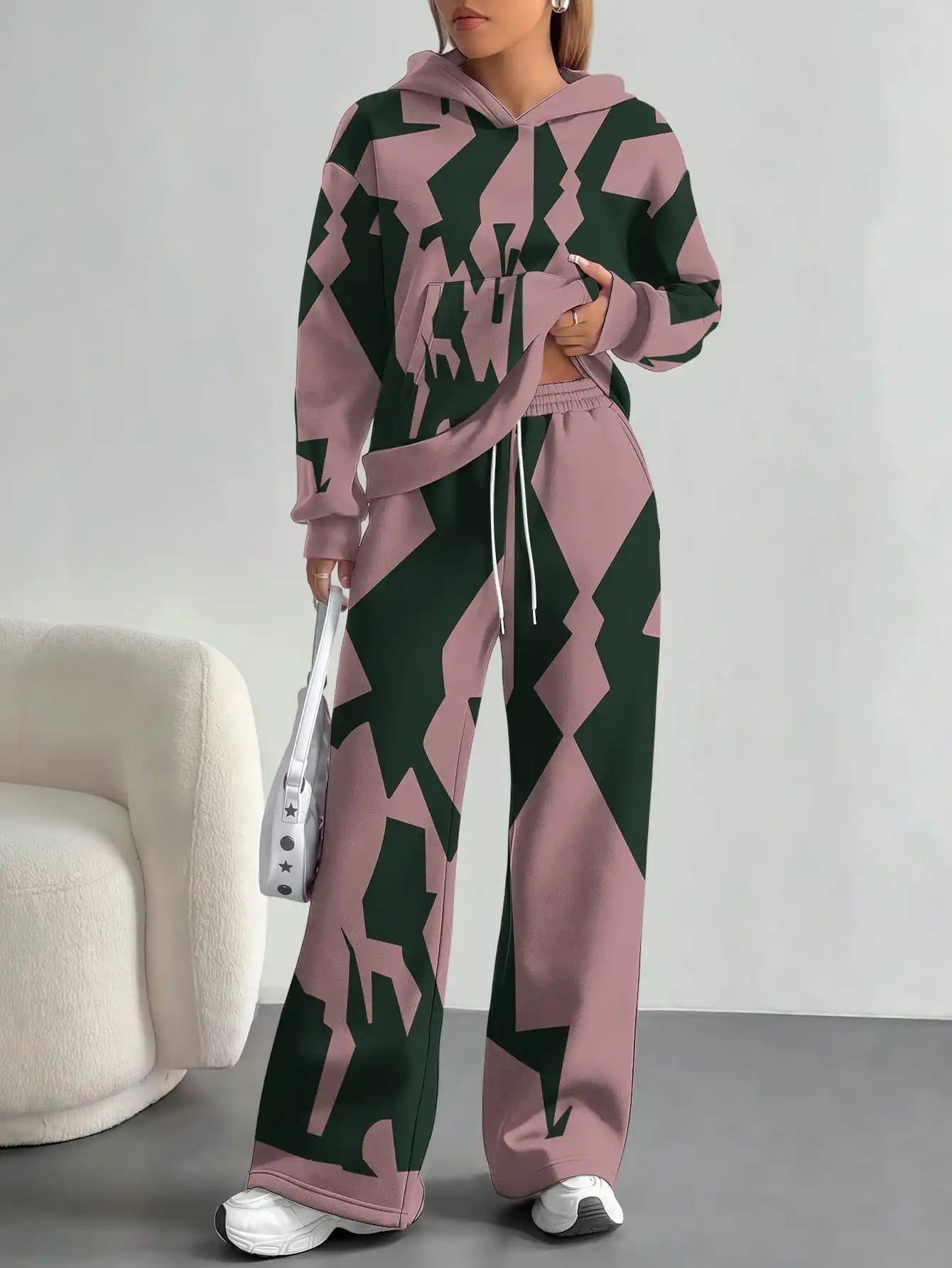 Foreign trade flame splicing printing new hot style 2025 new pink gradient fashion casual European and American women's suit - Colouronova