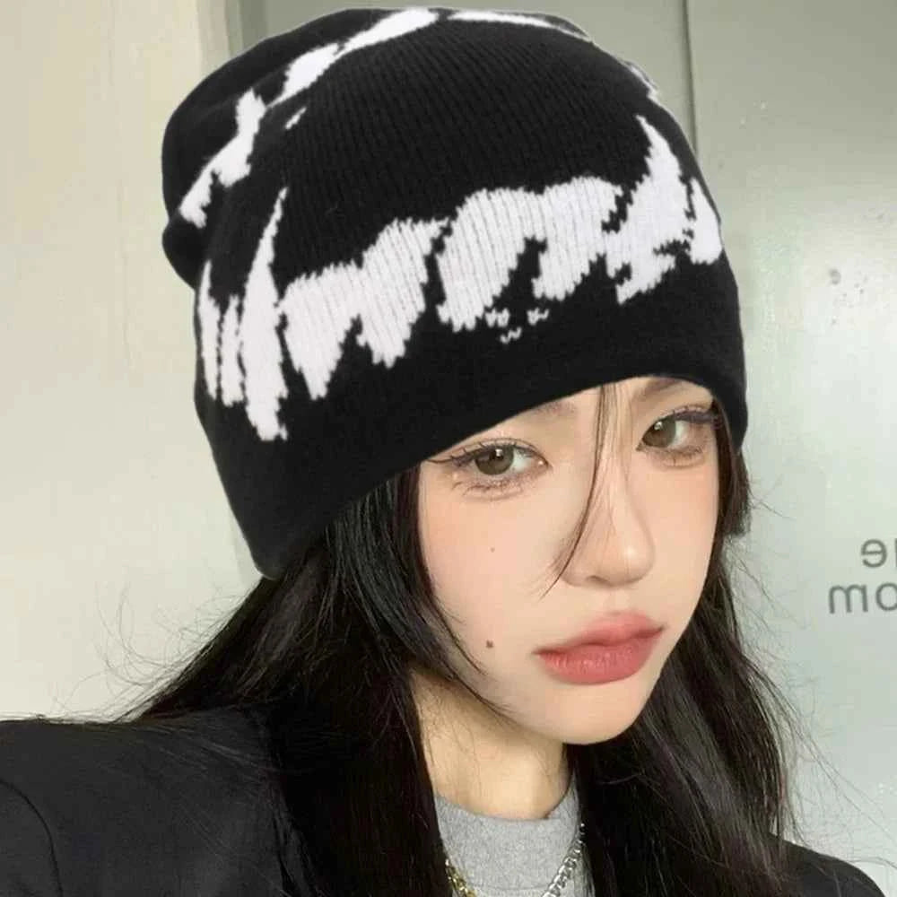 Warm Hip Hop Hats Winter Women Men Black Soft Comfortable Knitted Hats Outdoor Elastic Versatile Printed Cap Fashion Accessories