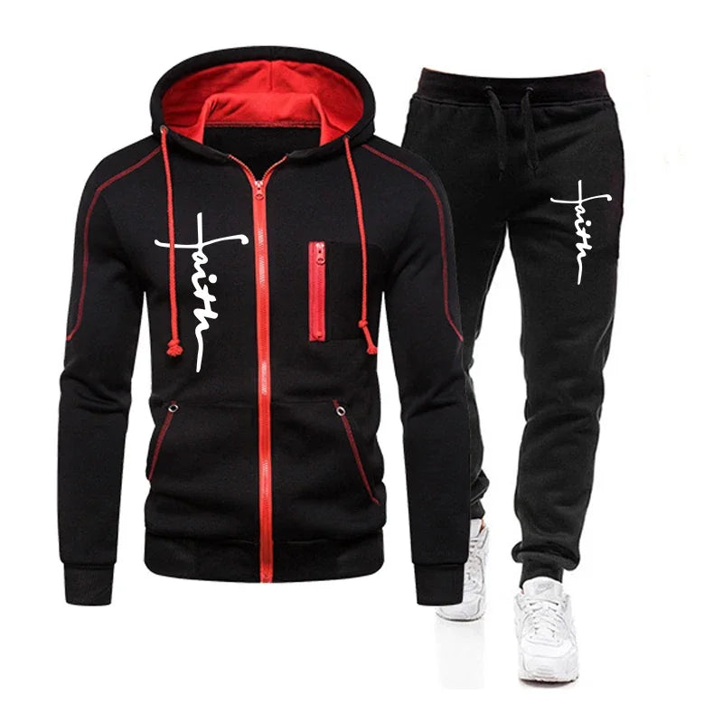Daily Men's Tracksuit Jogging Hoodie Men Single Piece Sports Zipper Jacket Sweatshirts and Sports Pants Clothing Casual Outdoors - Colouronova