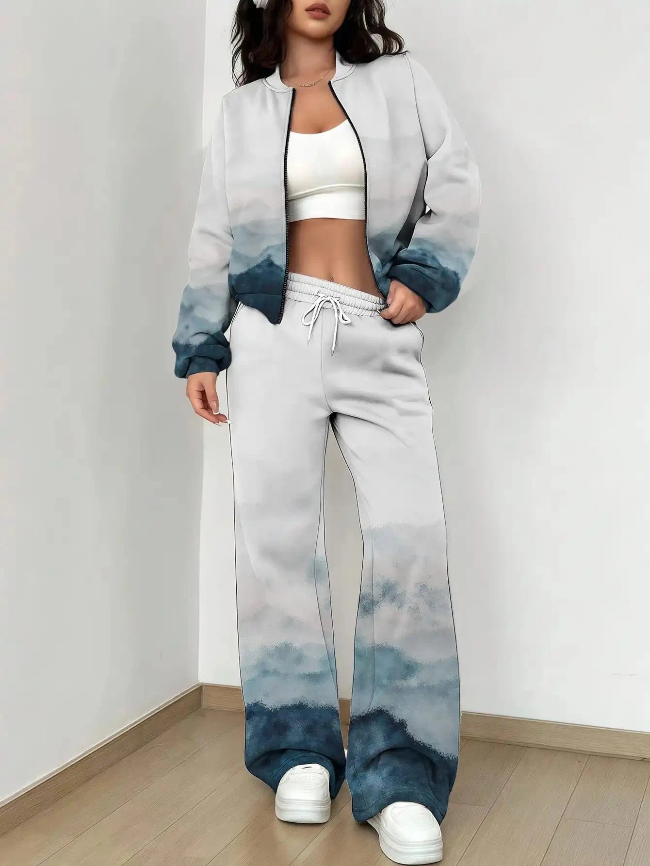 French Retro Floral Long Sleeved Zipper Jacket and Pants Set, Gentle and Stylish Two-piece Set Colouronova