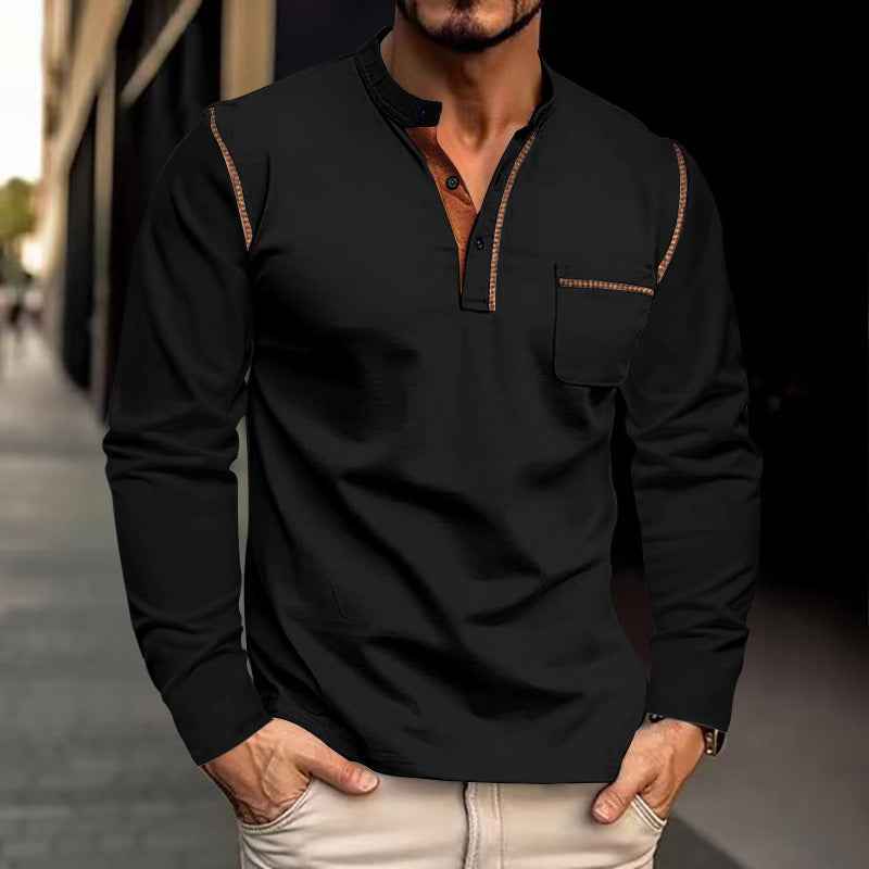 Men's Long Sleeve Stand Collar Polo Shirt Colouronova