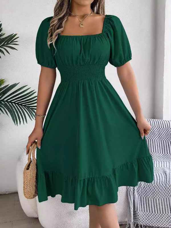 Square Neck Ruffle Hem A-Line Dress