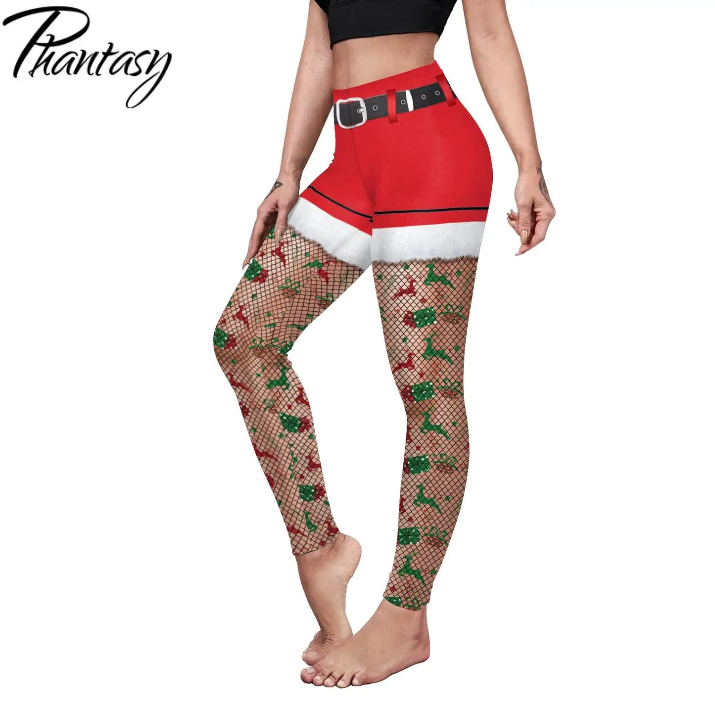 Phantasy Sexy Women Christmas Leggings Xmas Fake Shorts Stockings Pattern Leggings Yoga Trousers Festival Pants Autumn Winter - Colouronova