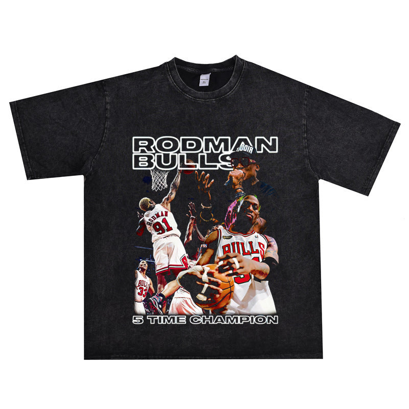 Vintage Basketball Player Print Cotton T-Shirt Colouronova