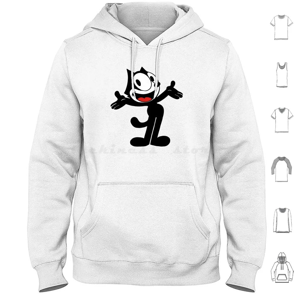Hoodie Cotton Long Sleeve Vintage Cartoon Animation Kitty Black Cat Vintage Cartoon Cartoon Funny Funny Black Cat Felix Cat - Colouronova