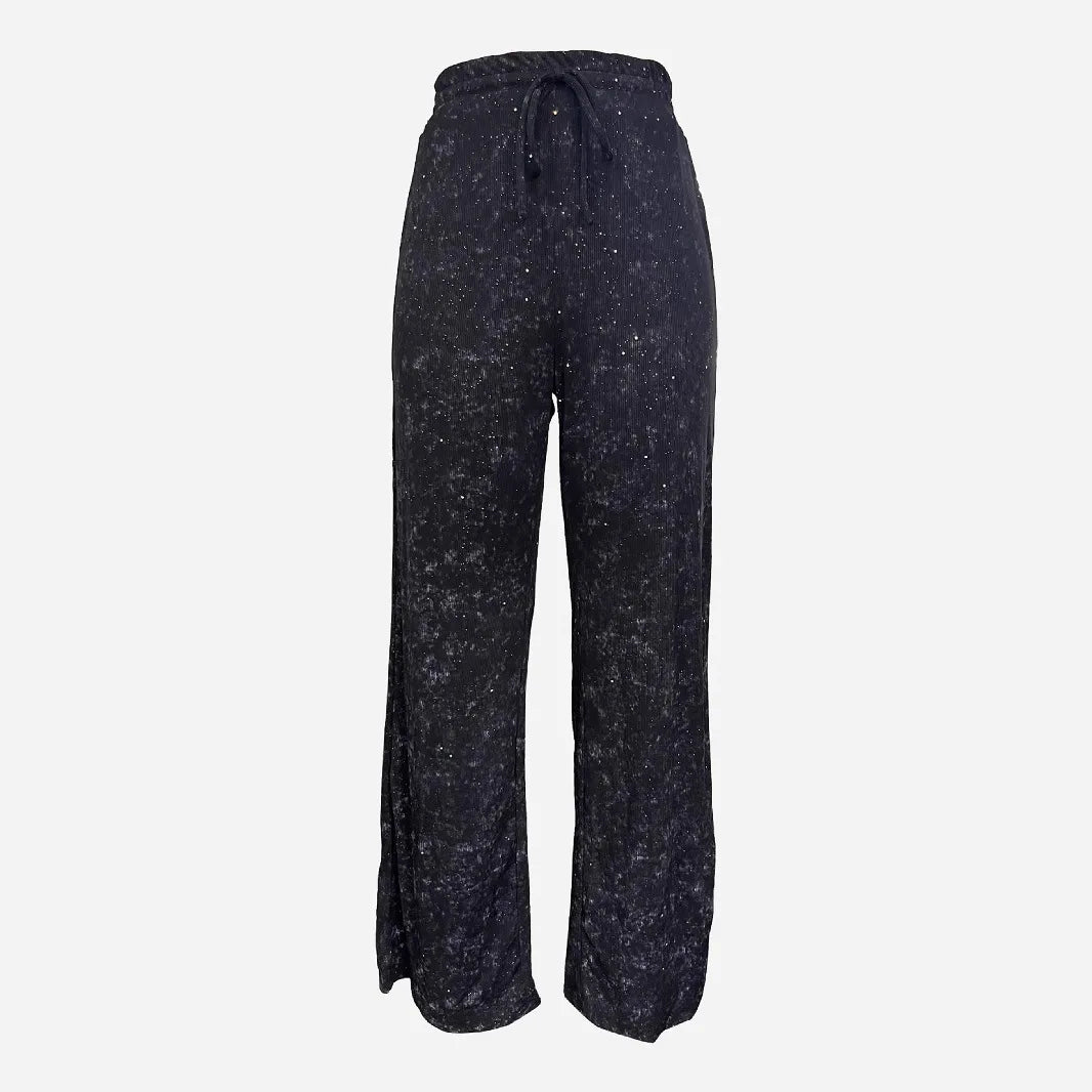 Wide Leg Pants Women Full Length Pant Capris Loose Fit Solid High Waist Drawstring Diamonds Pockets Sports Autumn Casual - Colouronova