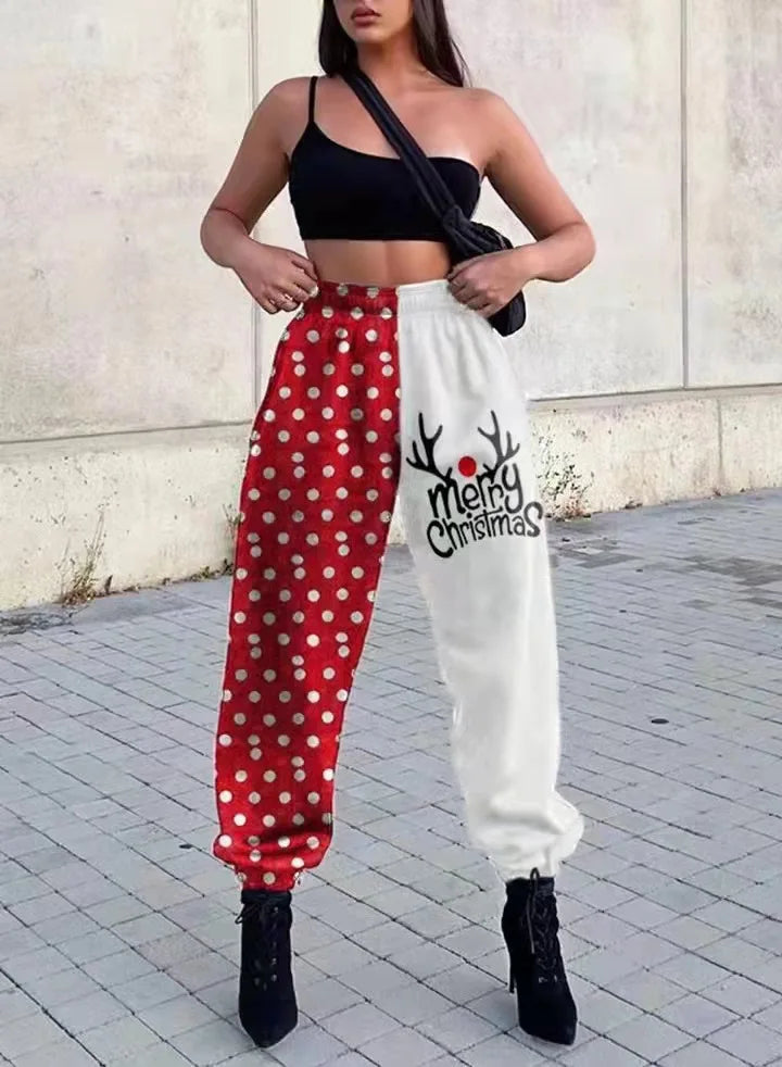 Christmas Printed Pants For Autumn Winter New Women Loose Fitness Sports Haren Pants Temperament Checkered Trousers Pantalones - Colouronova