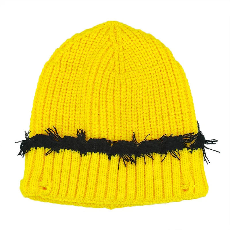 Y2K Knitted Beanie Hats Winter Warm Wool Caps With Holes Hip Hop Streetwear Accessories New Color Matching - Colouronova
