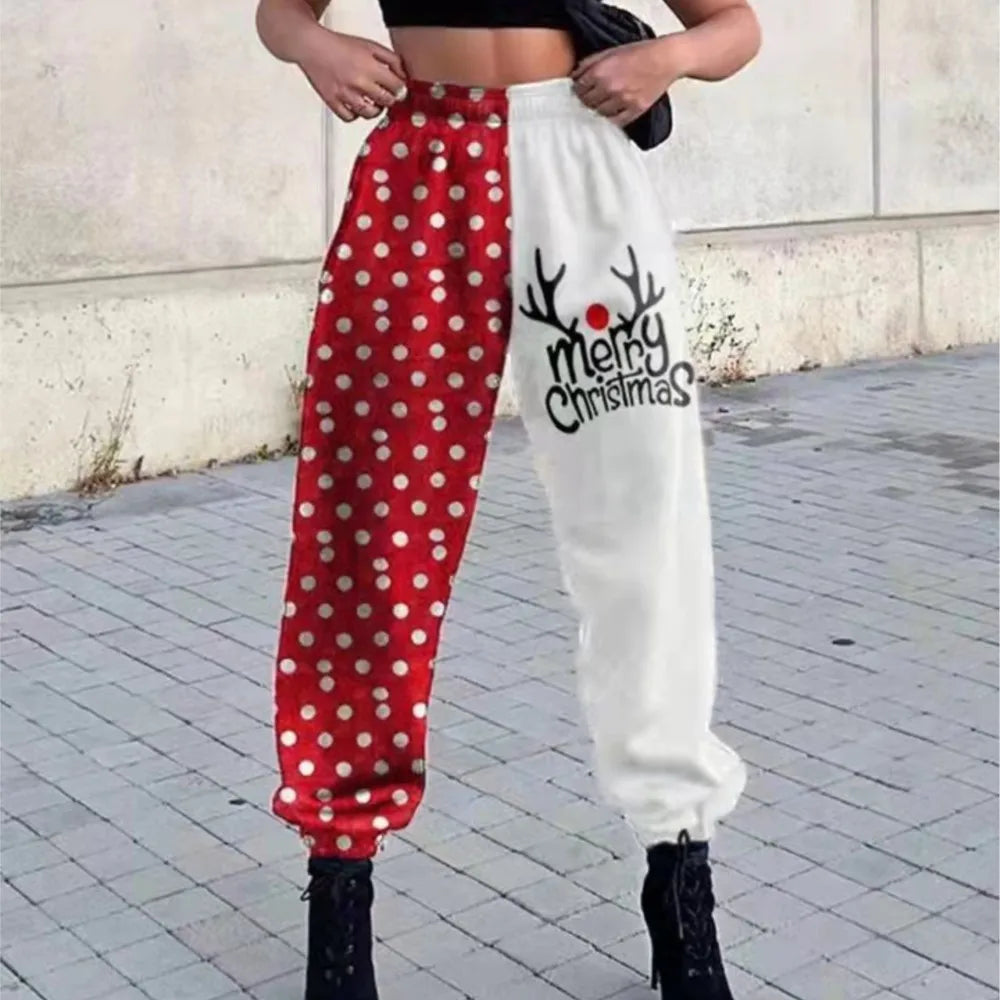 Christmas Printed Pants For Autumn Winter New Women Loose Fitness Sports Haren Pants Temperament Checkered Trousers Pantalones - Colouronova