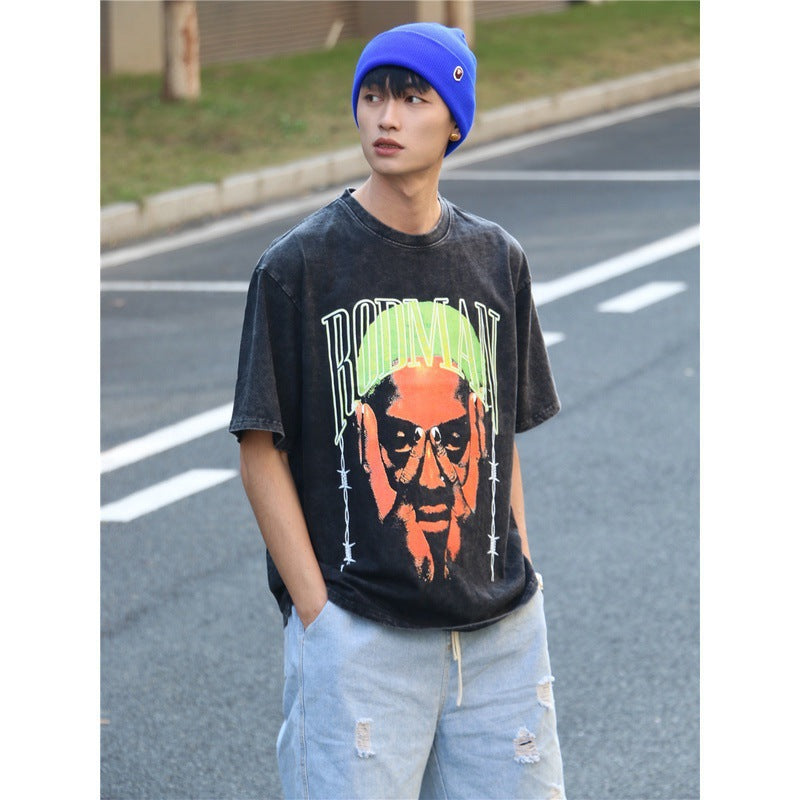 Vintage Basketball Player Print Cotton T-Shirt Colouronova
