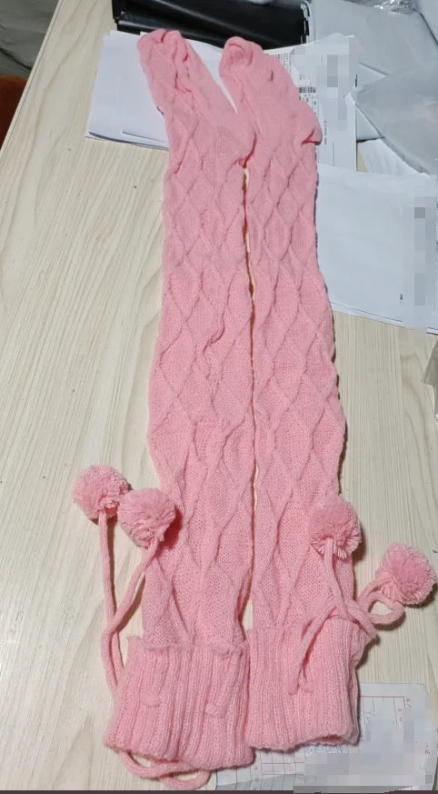 Knitted Wool Socks for Women with Hairball Long Tube Knee Stacking Womens Socks - Colouronova