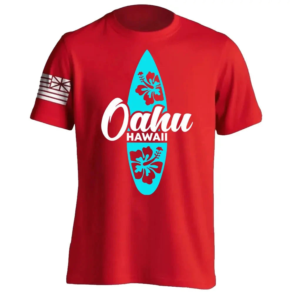 Men's Cotton Shirt OAHU HAWAII SURFING Distressed TShirt Unisex Surf Board Beach Tee Tops Summer Fashion Casual Short Sleeves Colouronova