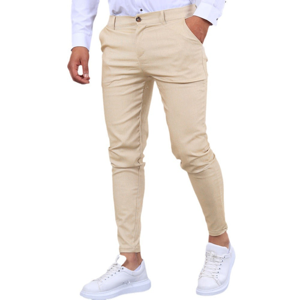 Men's Solid Color Texture Casual Foot Dress Pants Colouronova