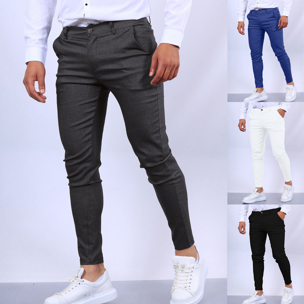 Men's Solid Color Texture Casual Foot Dress Pants Colouronova