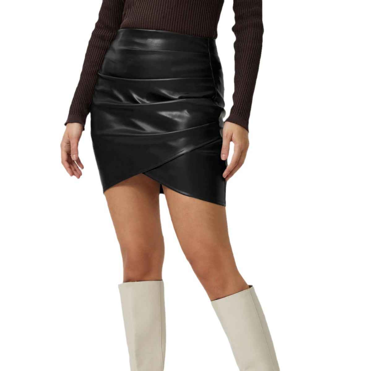 Elegant PU Leather A-Line Short Skirt