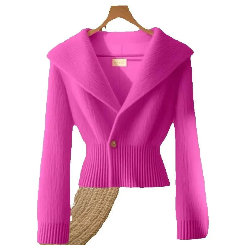Autumn Winter Women's Sweater Knitwear 2025 New Fashion Loose Casual Tops Cardigan Pure Colour The Waist V-Neck Outerwear Female - Colouronova