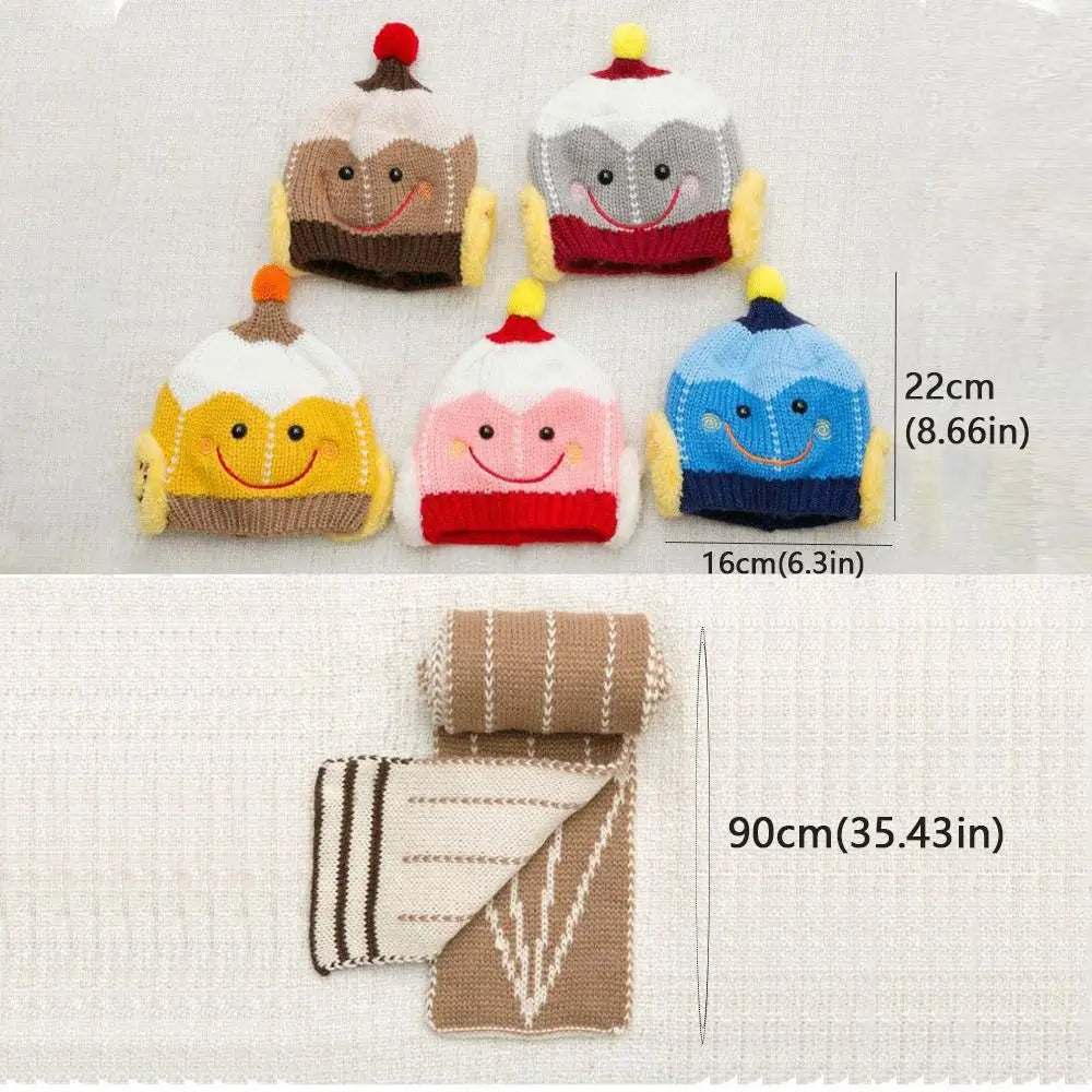 Cartoon Snowman Children Hat Scarf Set 2Pcs Set Ear Protection Warm Beanie Caps Neck Warmer Beanie Hat Scarf - Colouronova