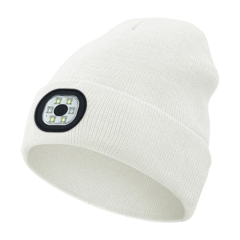 LED Light Up Beanie Hat USB Rechargeable for Adults Winter Warm Headlight Cap Night Fishing Gear - Colouronova