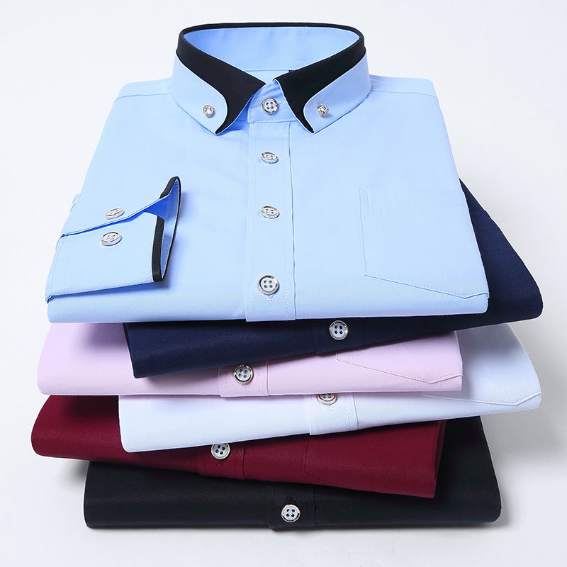 Men's Color Block Collar Stretch Long Sleeve Shirt Colouronova