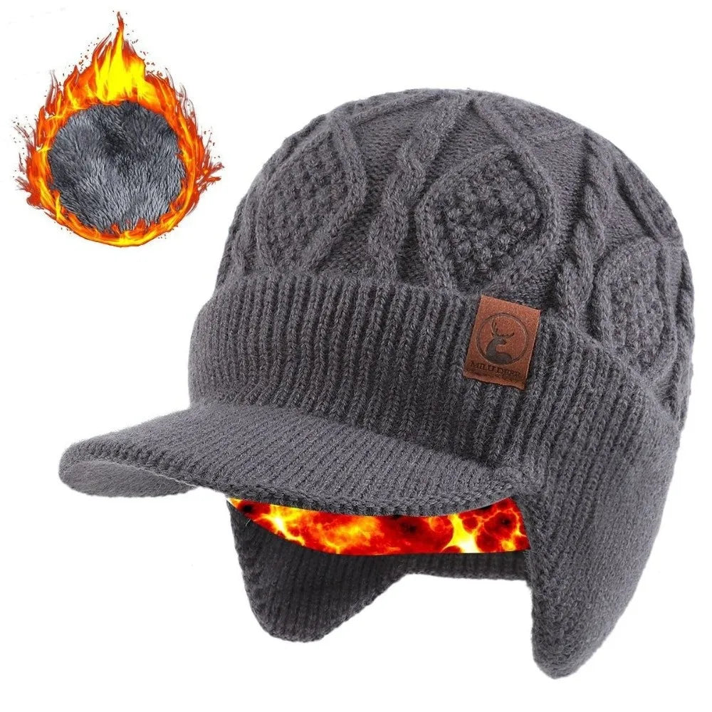 New Warm Peaked Cap Coldproof Adding Velvet Knitted Cap Windproof Beanie Hat Autumn and Winter - Colouronova
