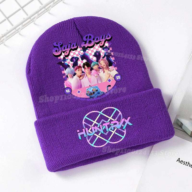 Demone Hunter Kids Knitted Hat Cute Anime Print Girl Beanie Cap Headgear Outdoor Street Warm Knit Cap Y2K Kawaii Game Party Gift - Colouronova