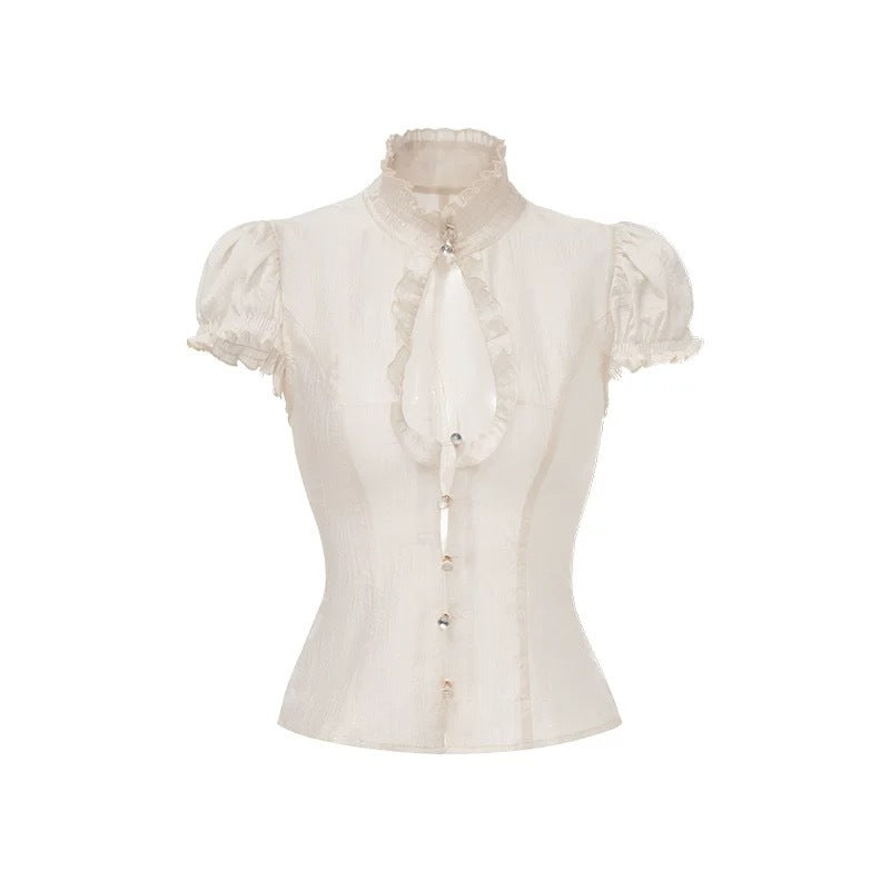 Pearl Lace Trim Hollow Out Top with Pleated Skirt Colouronova
