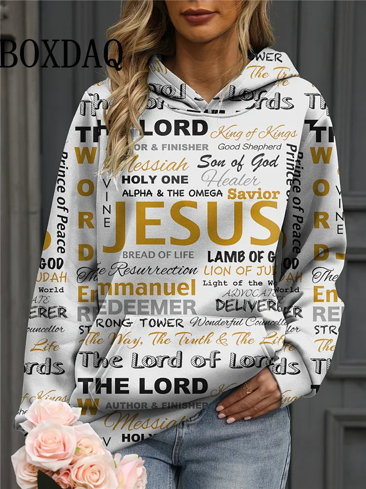 Jesus Christian Hoodies Women Fashion Hoodie Letter Print Sweats Harajuku Coats Women Sweatshirt Gym Pullovers Women's Clothing - Colouronova