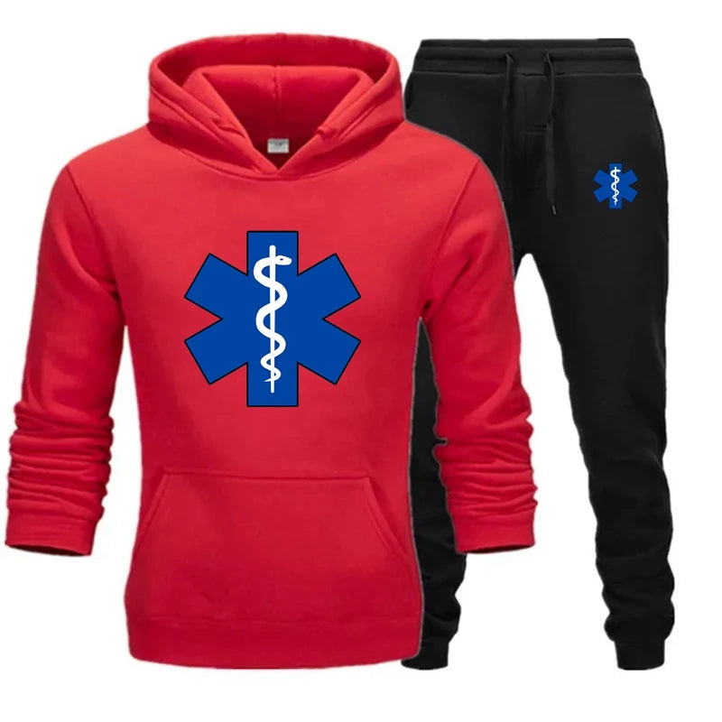 Basic Men/Women 2Pcs/Sets Sweatshirt Hoodies Pants 2024 Male Ambulance emblem Gyms Fitness Tops Joggers Sportswear Tracksuits - Colouronova