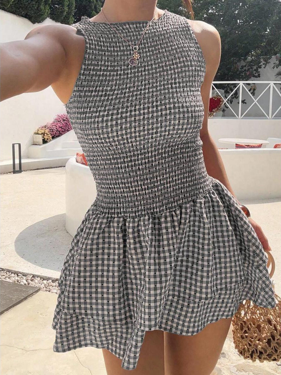 Vintage Grid Pattern Suspender Dress Colouronova