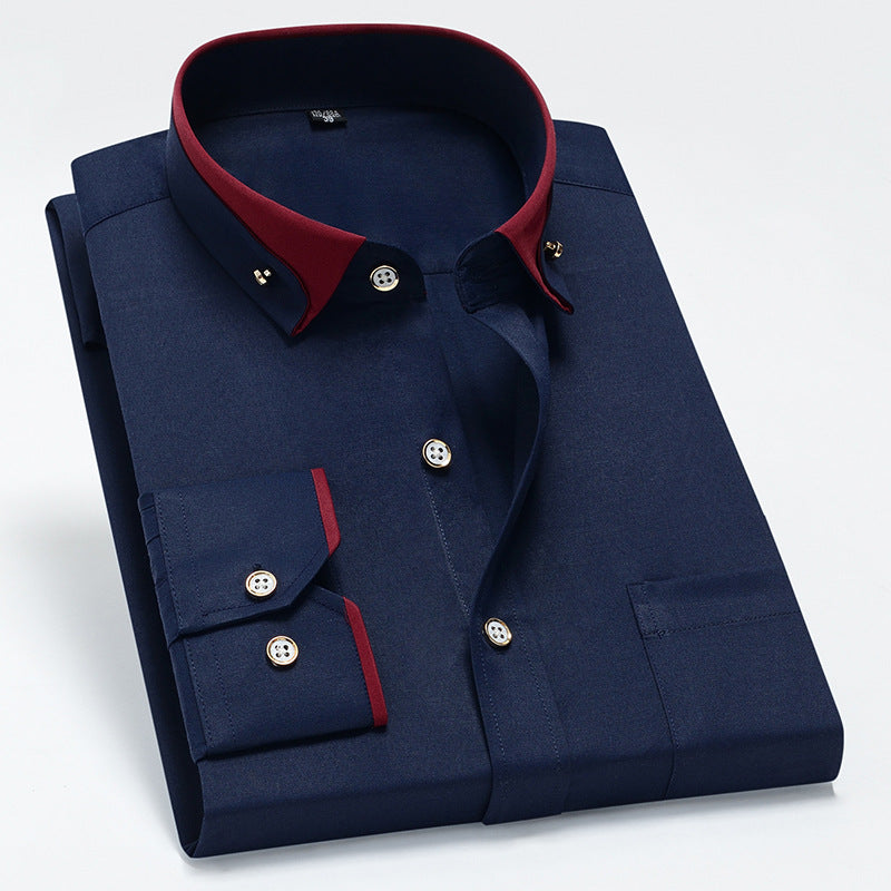 Men's Color Block Collar Stretch Long Sleeve Shirt Colouronova