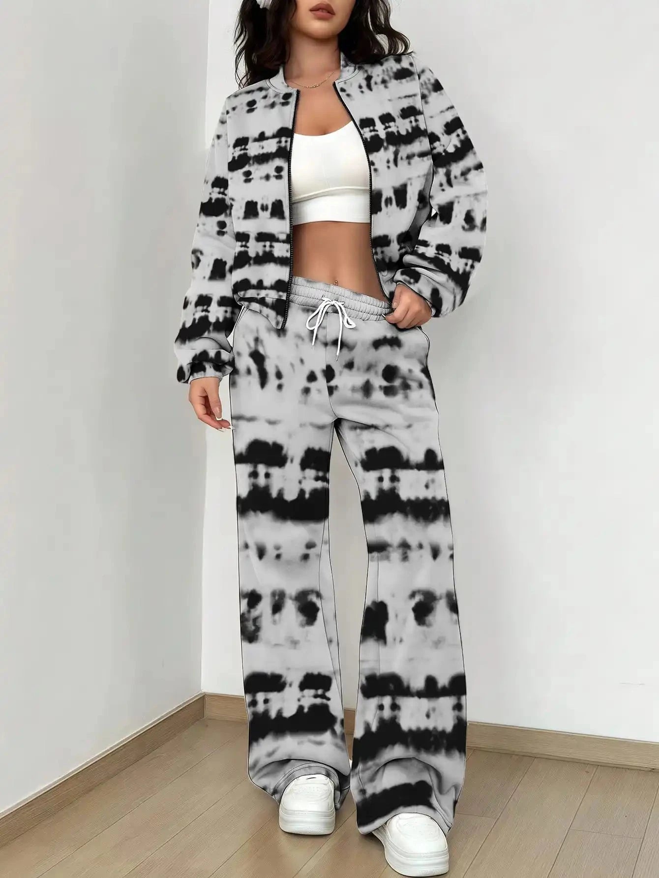 French Retro Floral Long Sleeved Zipper Jacket and Pants Set, Gentle and Stylish Two-piece Set Colouronova