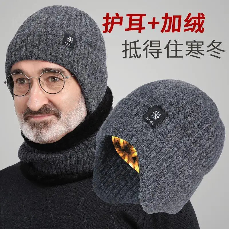 Winter hats for middle-aged and elderly men, providing warmth and protecting the ears. Men's winter wool hats. Thick winter knit - Colouronova